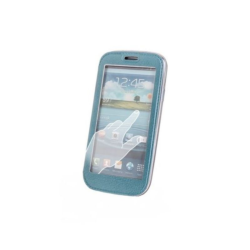 Husa Smart View Samsung S5/G900, piele ecologica, flip cover, albastru - imagine 3